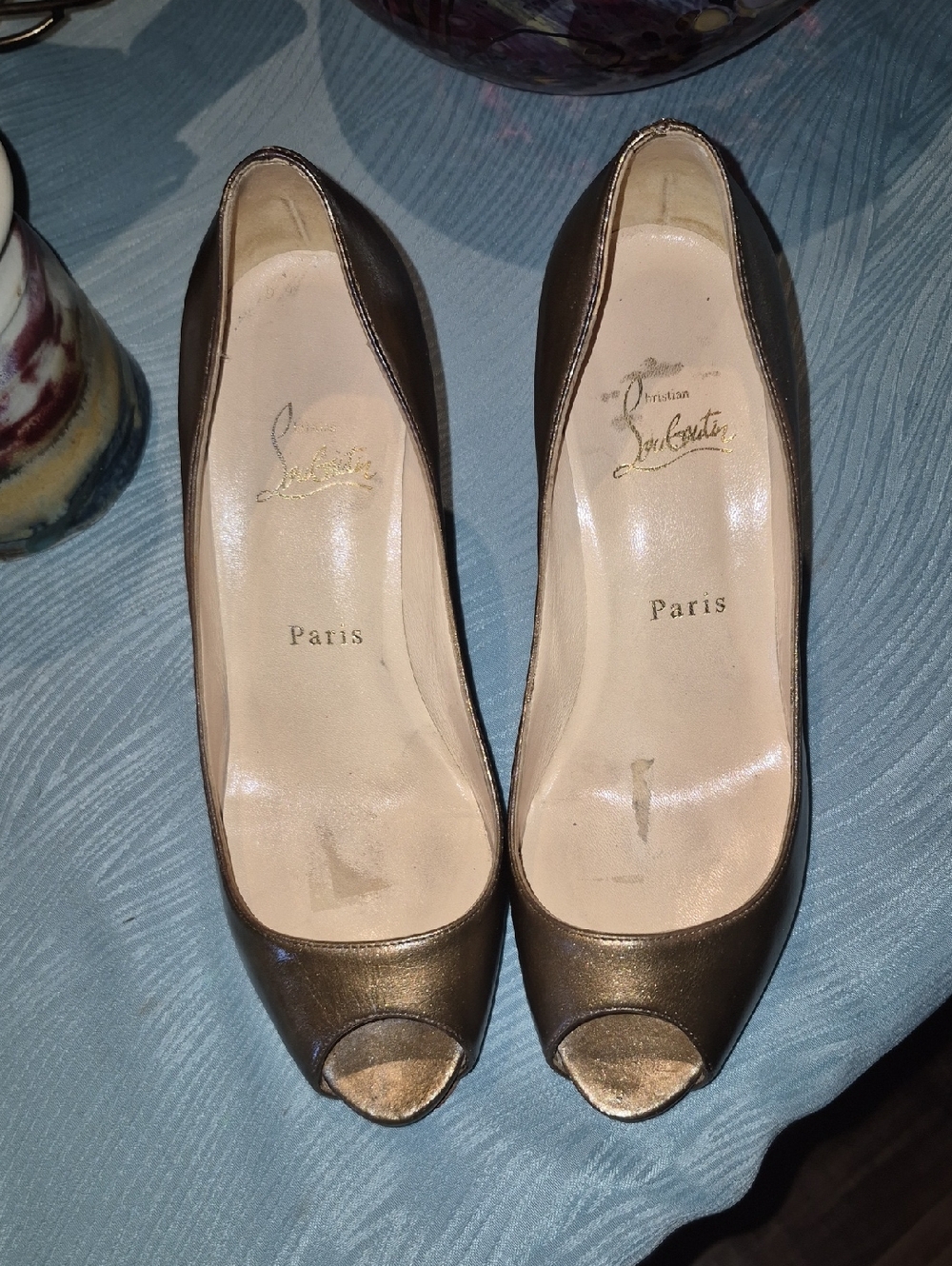 Christian Louboutin Mater Claude Bronzo 85 Calf  Peep-Toe  Heels Sz 38. - Picture 11 of 16